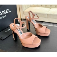 Grade Quality Chanel Lambskin Platform Sandals 12cm Peachy Pink 601097