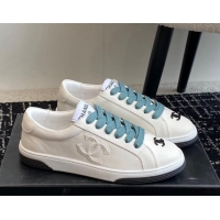 Popular Style Chanel CC White Calfskin Sneakers Green 601103