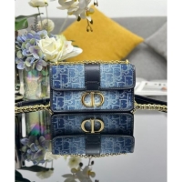 Fashion Dior 30 Montaigne East-West Bag with Chain in Denim Dior Oblique Jacquard  CD4081 Blue 2024