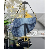 Purchase Best Dior Medium Saddle Bag with Strap in Denim Dior Oblique Jacquard CD4080 Blue 2024