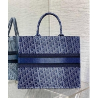 Top Quality Dior Large Book Tote Bag in Denim Dior Oblique Jacquard CD4077 Blue 2024