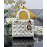 Inexpensive Dior Small Lady Dior MY ABCDior Bag in Cannage Lambskin with Gold-Finish Zodiac Sign Studs CD4082 White 2024