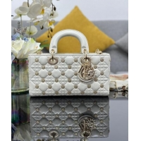 Best Product Dior Medium Lady D-Joy Bag in Cannage Lambskin with Gold-Finish Sun Studs CD4085 White 2024