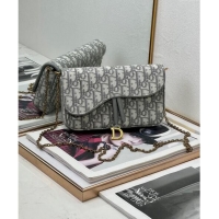 New Release Creation Dior Sanddle Pouch with Chain Mini Bag Blue Oblique Jacquard CD4093 Grey 2024