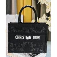 Original Cheap Dior Medium Book Tote Bag in Toile de Jouy Soleil Macrame CD2801 Black 2024