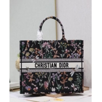 Market Sells Dior Large Book Tote Bag in Multicolor Dior Herbarium Embroidery CD2803 Black 2024