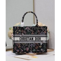 Buy New Cheap Dior Medium Book Tote Bag  in Multicolor Dior Herbarium Embroidery CD2804 Black 2024