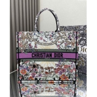 Best Price Dior Large Book Tote Bag in Ecru Multicolor Dior 4 Saisons Été Soleil CD2803 Purple 2024