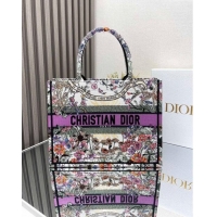 Good Quality Dior Medium Book Tote Bag Bag in Ecru Multicolor Dior 4 Saisons Été Soleil CD2804 Purple 2024