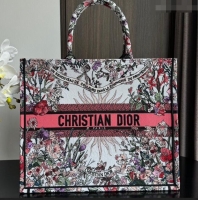 Fashion Dior Large Book Tote Bag Bag in Ecru Multicolor Dior 4 Saisons Printemps Soleil CD2803 Pink 2024