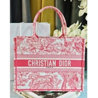 Best Grade Dior Medium Book Tote Bag in Toile de Jouy Embroidery CD2817 Candy Pink 2024