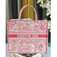 Top Design Dior Large Book Tote Bag inToile de Jouy Embroidery CD2818 Candy Pink 2024