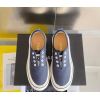 Unique Style Chanel Canvas Platform Sneakers Dark Blue 01105