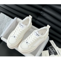 Shop Duplicate Chanel Mesh and Leather Platform Sneakers White 601111