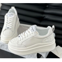 Best Price Chanel Calfskin Leather Platform Sneakers White 601114