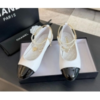 Low Price Chanel Lambskin Ballet Flats with Pearls Anklet White 603001