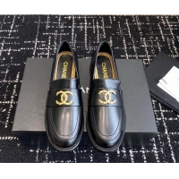 Inexpensive Chanel Calfskin Leather Loafers with Camellia CC G45663 Black 603010