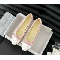 Hot Style Chanel Classic Tweed Ballet Flats Light Pink 603014