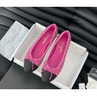 Popular Style Chanel Classic Tweed Ballet Flats Fuchsia Pink 603016