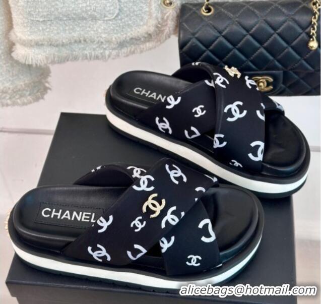 Purchase Chanel CC Printed Platform Slide Sandals Black 603025