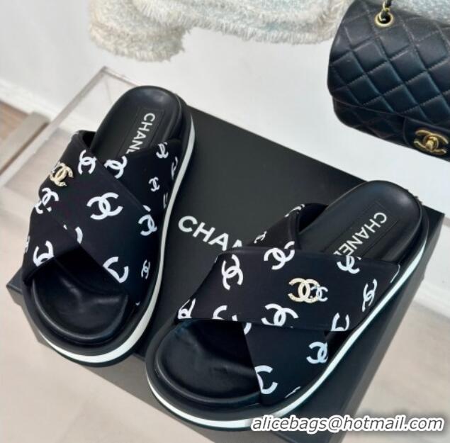 Purchase Chanel CC Printed Platform Slide Sandals Black 603025