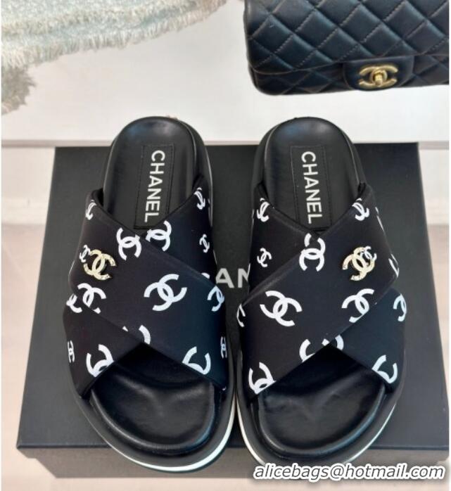 Purchase Chanel CC Printed Platform Slide Sandals Black 603025