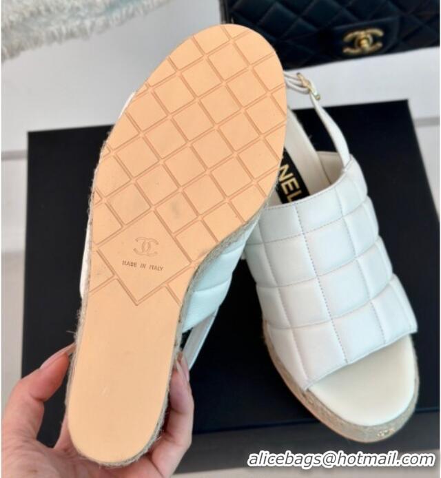 Stylish Chanel Quilted Lambskin Wedge Sandals 8cm with Logo Charm White 603040