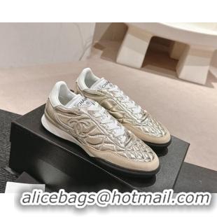 Top Grade Chanel Quilted Calfskin Sneakers G45335 Rose Gold 603045