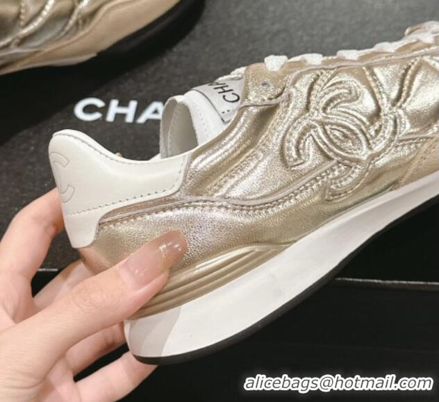 Top Grade Chanel Quilted Calfskin Sneakers G45335 Rose Gold 603045