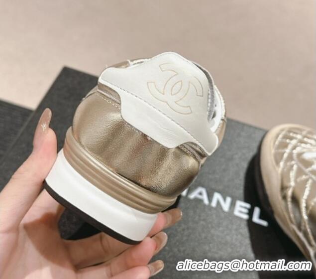 Top Grade Chanel Quilted Calfskin Sneakers G45335 Rose Gold 603045