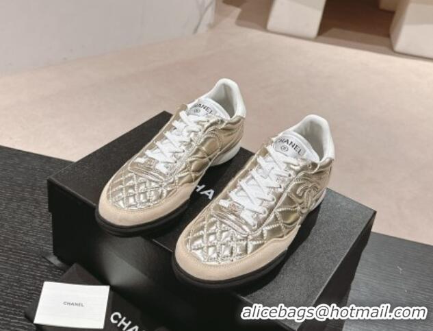 Top Grade Chanel Quilted Calfskin Sneakers G45335 Rose Gold 603045