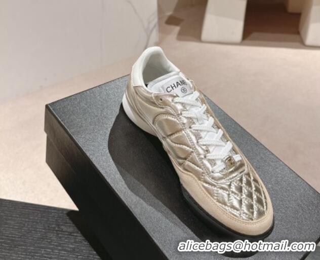 Top Grade Chanel Quilted Calfskin Sneakers G45335 Rose Gold 603045