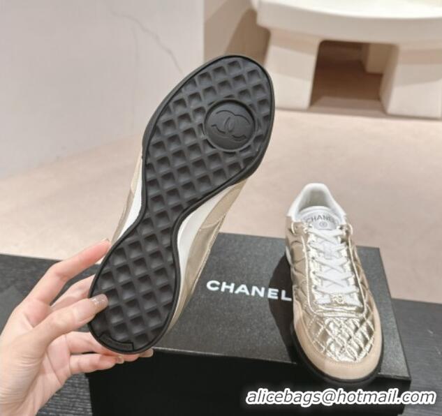 Top Grade Chanel Quilted Calfskin Sneakers G45335 Rose Gold 603045