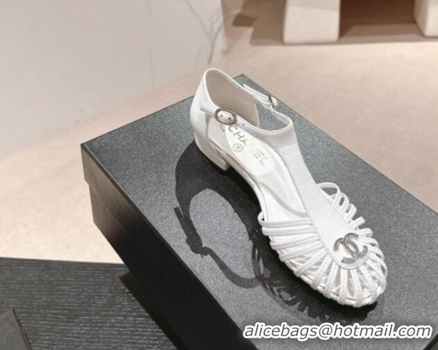 Best Grade Chanel Lambskin Roman Flat Sandals White 603046