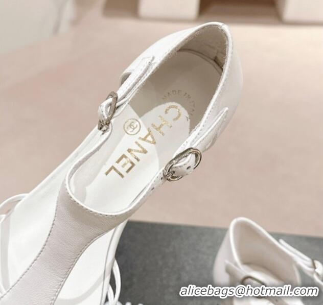 Best Grade Chanel Lambskin Roman Flat Sandals White 603046