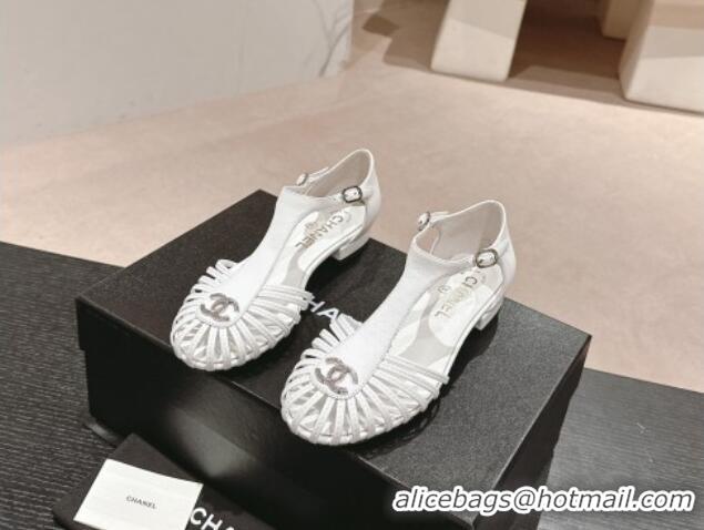 Best Grade Chanel Lambskin Roman Flat Sandals White 603046