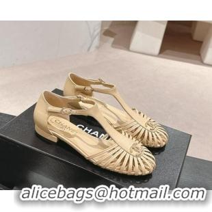 Lower Price Chanel Lambskin Roman Flat Sandals Beige 603047