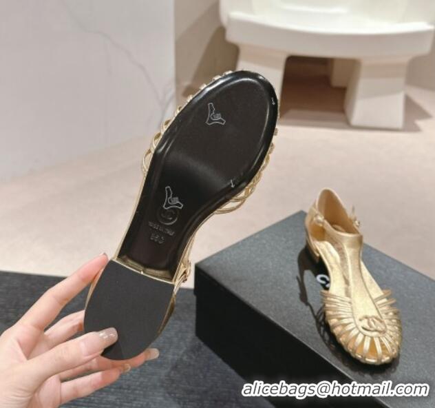 Good Quality Chanel Lambskin Roman Flat Sandals Gold 603049