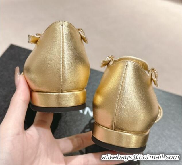 Good Quality Chanel Lambskin Roman Flat Sandals Gold 603049