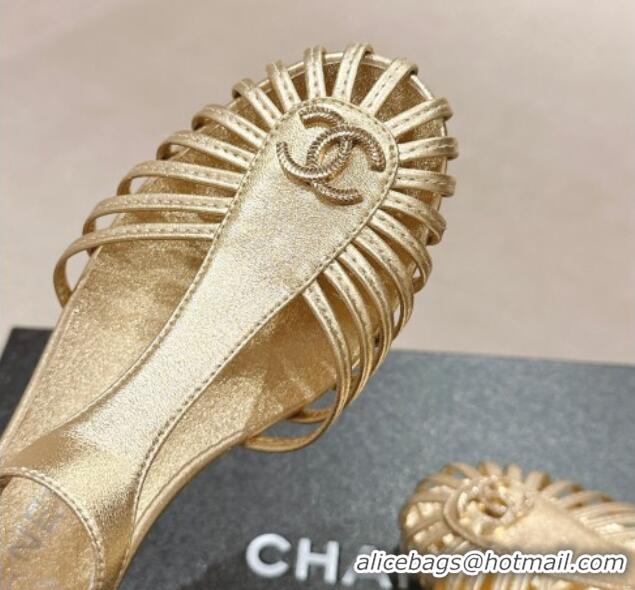 Good Quality Chanel Lambskin Roman Flat Sandals Gold 603049