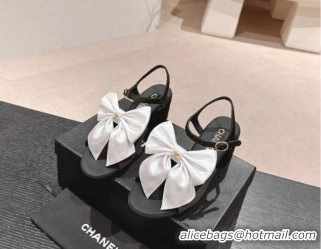 Unique Style Chanel Silk Heel Sandals 6cm with Maxi Bow Black/White 603051