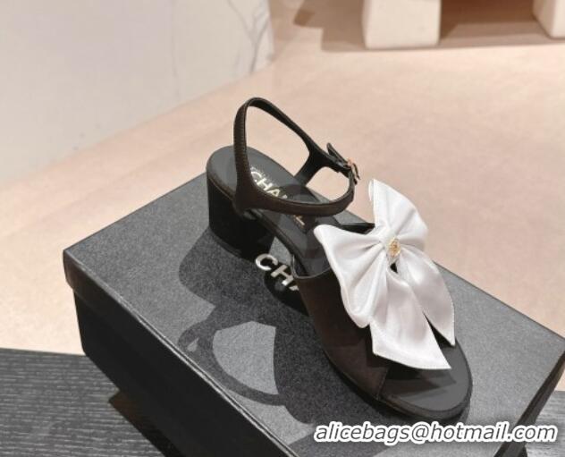 Unique Style Chanel Silk Heel Sandals 6cm with Maxi Bow Black/White 603051