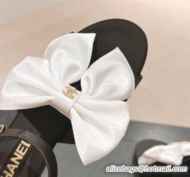 Unique Style Chanel Silk Heel Sandals 6cm with Maxi Bow Black/White 603051