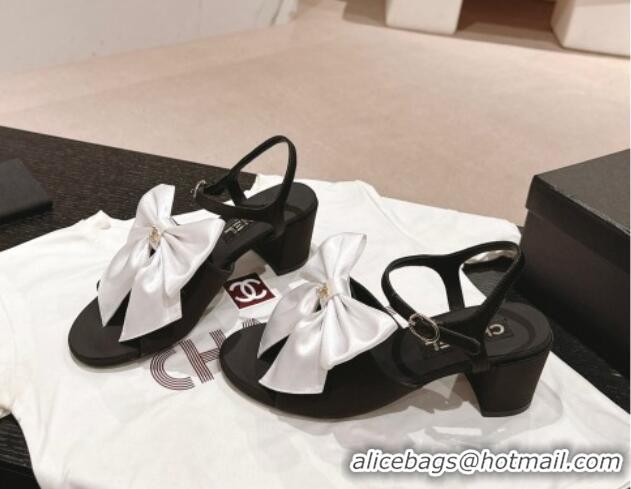 Unique Style Chanel Silk Heel Sandals 6cm with Maxi Bow Black/White 603051