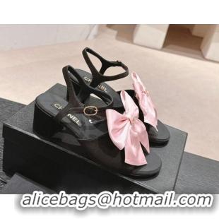 Best Product Chanel Silk Heel Sandals 6cm with Maxi Bow Black/Pink 603052