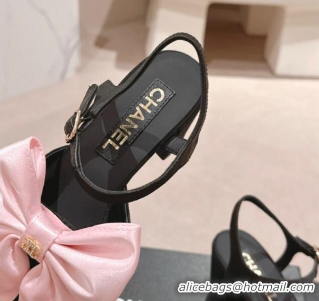 Best Product Chanel Silk Heel Sandals 6cm with Maxi Bow Black/Pink 603052