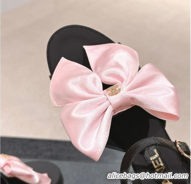 Best Product Chanel Silk Heel Sandals 6cm with Maxi Bow Black/Pink 603052