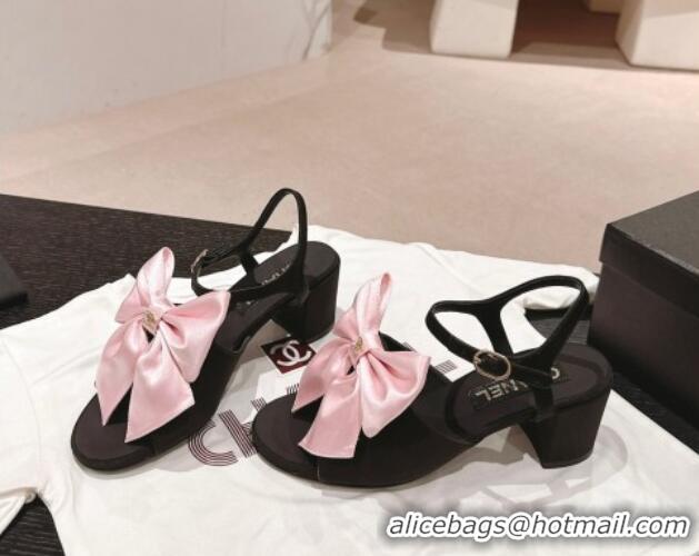 Best Product Chanel Silk Heel Sandals 6cm with Maxi Bow Black/Pink 603052