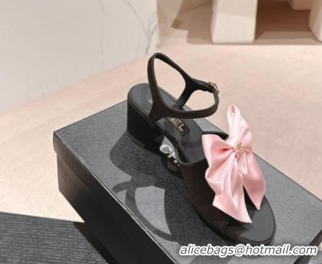 Best Product Chanel Silk Heel Sandals 6cm with Maxi Bow Black/Pink 603052