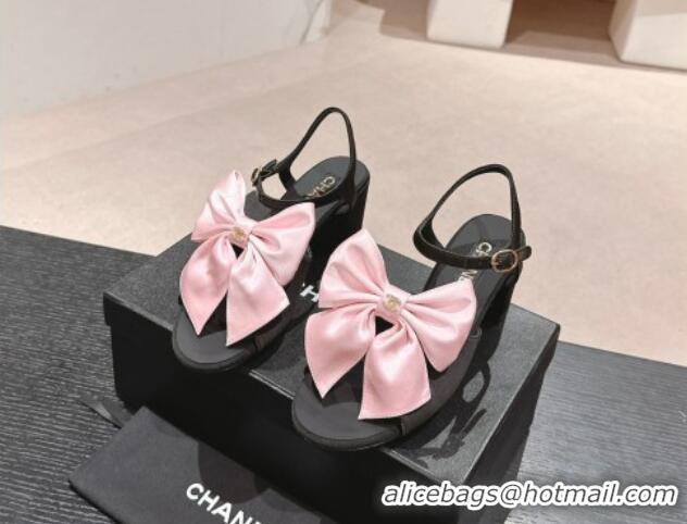 Best Product Chanel Silk Heel Sandals 6cm with Maxi Bow Black/Pink 603052